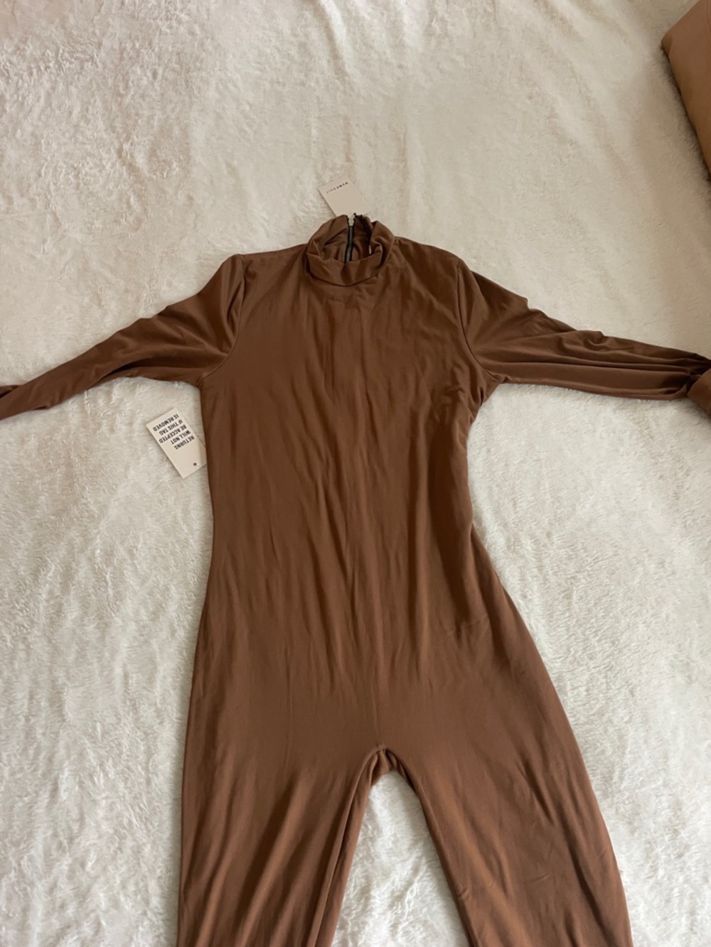 Brown Long-Sleeve Turtleneck Jumpsuit